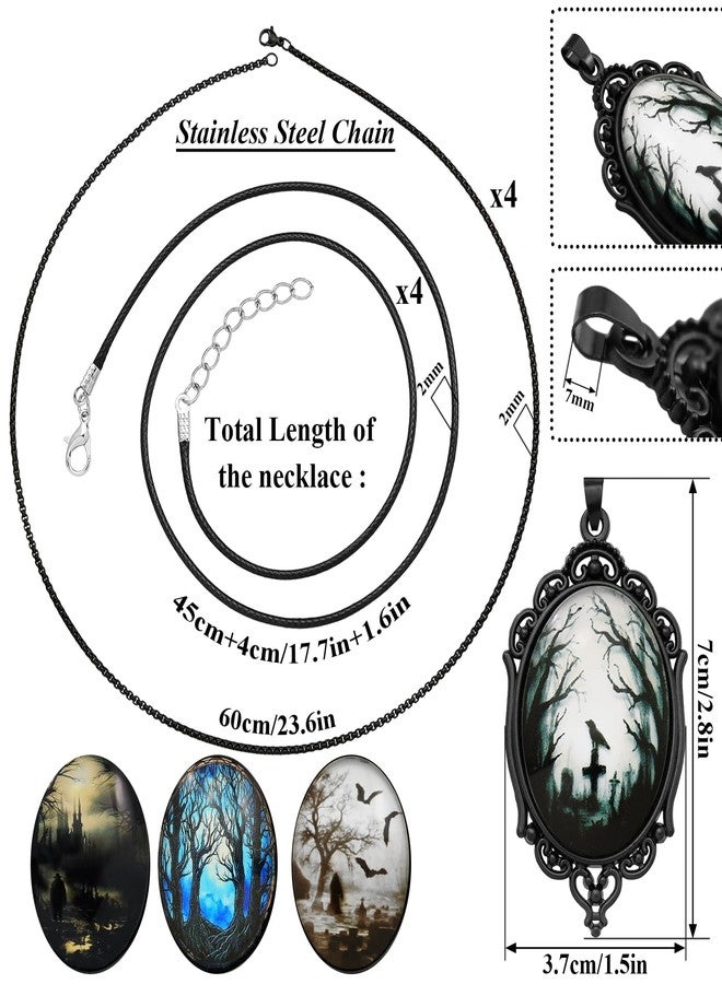 Fscwlmon 8 Pcs Gothic Necklaces Goth Jewelry Vintage Vampire Bat Crow Cross Cameo Glass Cabochon Pendant Choker Black Stainless Steel Chains Valentine Gift Gothic Choker B… - Image 2
